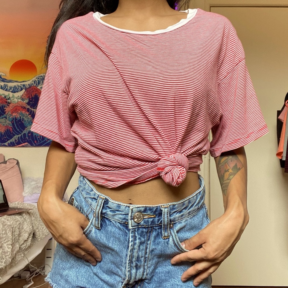 Brandy Melville Red/White Stripe Tee